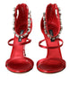 Dolce & Gabbana Red Keira Satin Crystals Sandals Heels Shoes