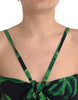 Dolce & Gabbana Black Green Leaf Silk Halter Cropped Top