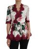 Dolce & Gabbana White Floral Lace Silk Short Sleeves Top