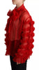 Dolce & Gabbana Red Silk Ascot Collar Ruffles Blouse Top