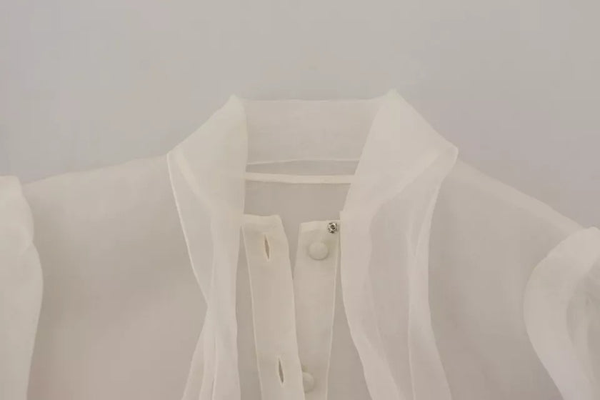 Dolce & Gabbana White Ascot Collar Long Sleeves Blouse Top