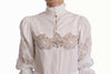 Dolce & Gabbana White Cotton Lace Trim Turtle Neck Blouse Top