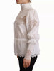 Dolce & Gabbana White Cotton Lace Trim Turtle Neck Blouse Top