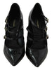 Dolce & Gabbana Black Leather Ankle Strap Heels Pumps Shoes