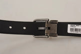 Dolce & Gabbana Black Calf Leather Vintage Logo Metal Buckle Belt