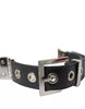 Dolce & Gabbana Black Leather Beige Strap Silver Metal Buckle Belt