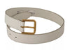 Dolce & Gabbana White Leather Gold Logo Engraved Metal Buckle Belt