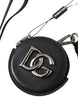 Dolce & Gabbana Black Round Leather DG Logo Coin Purse Lanyard Wallet