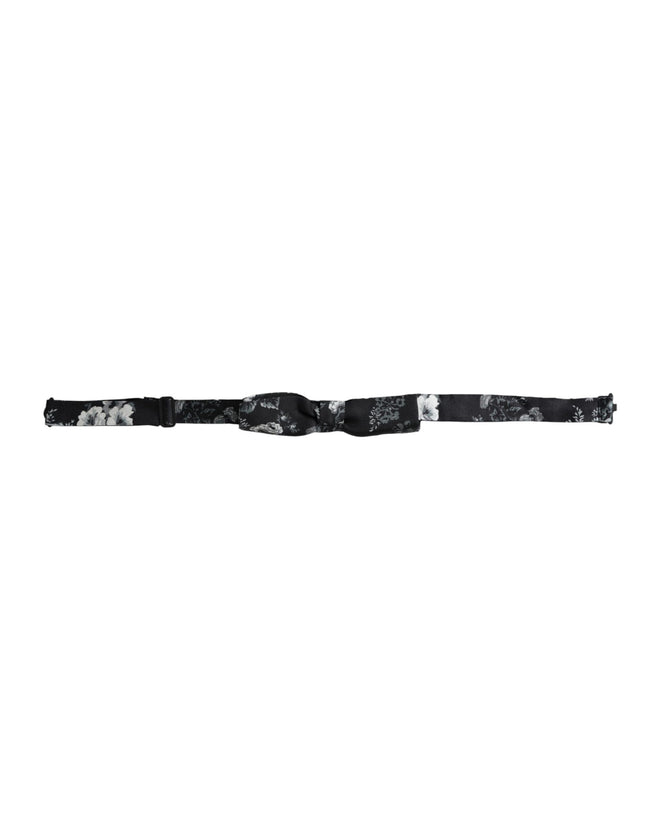Dolce & Gabbana Black Floral Silk Adjustable Neck Men Bow Tie