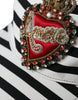 Dolce & Gabbana Black White Stripe Amore Heart Applique Baseball Hat