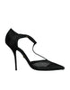 Dolce & Gabbana Black Mesh T-strap Stiletto High Heels Shoes