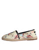 Dolce & Gabbana Beige Floral Canvas Espadrilles Slip On Shoes