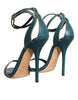 Dolce & Gabbana Dark Green Calf Leather Heels Sandals Shoes