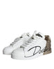Dolce & Gabbana White Gold Portofino Low Top Leather Sneakers Shoes