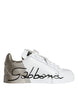 Dolce & Gabbana White Gold Portofino Low Top Leather Sneakers Shoes