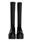 Dolce & Gabbana Black Leather Jersey Knee High Boots Shoes
