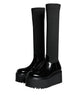 Dolce & Gabbana Black Leather Jersey Knee High Boots Shoes