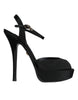 Dolce & Gabbana Black Leather Platform Heels Sandals Shoes