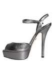 Dolce & Gabbana Metallic Silver Leather Keira Platform Sandals Shoes