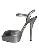 Dolce & Gabbana Metallic Silver Leather Keira Platform Sandals Shoes