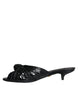 Dolce & Gabbana Black Leather Heels Slides Sandals Shoes
