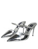 Dolce & Gabbana Silver Crystal Leather Slip On Sandals Shoes