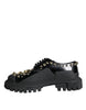 Dolce & Gabbana Black Leather Trekking Derby Embellished Shoes
