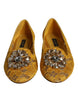 Dolce & Gabbana Mustard Lace Crystal Ballet Flats Loafer Shoes
