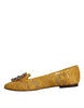 Dolce & Gabbana Mustard Lace Crystal Ballet Flats Loafer Shoes