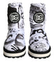Dolce & Gabbana White Padded Logo Print Mid Calf Boots Shoes