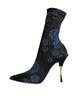 Dolce & Gabbana Black Floral Stretch Mid Calf Boots Shoes