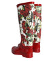 Dolce & Gabbana Red Floral Rubber Knee High Flat Boots Shoes