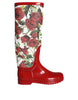 Dolce & Gabbana Red Floral Rubber Knee High Flat Boots Shoes
