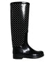 Dolce & Gabbana Black Polka Dot Rubber Knee High Boots Shoes