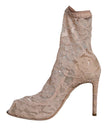 Dolce & Gabbana Beige Stretch Taormina Lace Boots Shoes