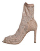 Dolce & Gabbana Beige Stretch Taormina Lace Boots Shoes