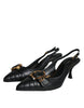 Dolce & Gabbana Black Devotion Leather Heels Slingback Shoes