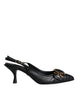 Dolce & Gabbana Black Devotion Leather Heels Slingback Shoes
