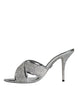 Dolce & Gabbana Silver Crystals Keira Heels Slides Shoes