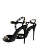 Dolce & Gabbana Black Leather Crystal Ankle Strap Sandals Shoes