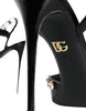 Dolce & Gabbana Black Leather Crystal Ankle Strap Sandals Shoes