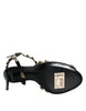 Dolce & Gabbana Black Leather Crystal Ankle Strap Sandals Shoes