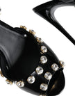 Dolce & Gabbana Black Leather Crystal Ankle Strap Sandals Shoes
