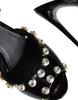 Dolce & Gabbana Black Leather Crystal Ankle Strap Sandals Shoes