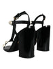 Dolce & Gabbana Black Leather Pearls T-strap Sandals Shoes