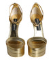 Dolce & Gabbana Gold Leather Platform Keira Sandals Shoes