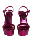 Dolce & Gabbana Fuchsia Leather Platform Logo Keira Sandals Shoes