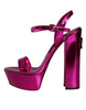 Dolce & Gabbana Fuchsia Leather Platform Logo Keira Sandals Shoes