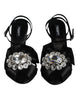 Dolce & Gabbana Black Crystal Ankle Strap Sandals Shoes