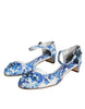 Dolce & Gabbana White Blue Majolica Print Ankle Strap Sandals Shoes
